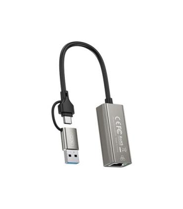 XO HUB018 Adaptador de Red RJ45 a USB 3.0 y USB-C - Color Plata