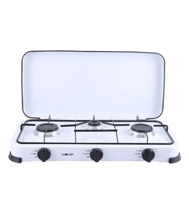Muvip Cocina de Gas 3 Fuegos - Encendido Manual - Rejillas Extraibles - Tapa Protectora