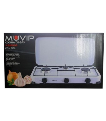 Muvip Cocina de Gas 3 Fuegos - Encendido Manual - Rejillas Extraibles - Tapa Protectora