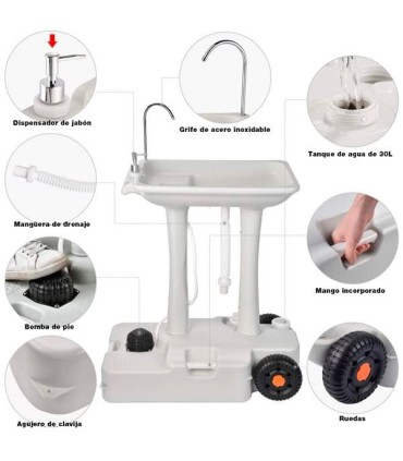 Muvip Carrito de Ducha Portatil - Capacidad 30 Litros - Diseño de Montaje Rapido - Incorpora Colgador para Toalla - Color Blanco