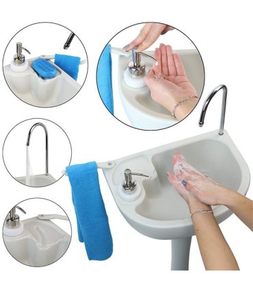 Muvip Lavabo Portatil con Deposito de 17L - Deposito de Jabon 3L - Bomba de Pie con Fuelle - Incorpora Colgador para Toalla