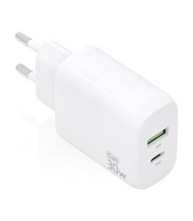 Aisens Cargador GaN 30W - 1xUSB-C PD3.0 QC4.0 - 1xUSB-A QC3.0 - Color Blanco