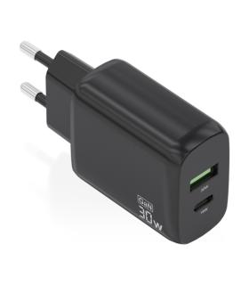 Aisens Cargador GaN 30W - 1xUSB-C PD3.0 QC4.0 - 1xUSB-A QC3.0 - Color Negro