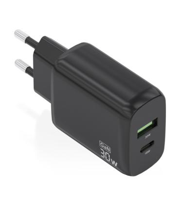 Aisens Cargador GaN 30W - 1xUSB-C PD3.0 QC4.0 - 1xUSB-A QC3.0 - Color Negro