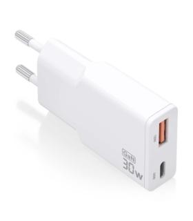 Aisens Cargador GaN Ultra Delgado 30W - 1xUSB-C PD3.0 QC4.0 - 1xUSB-A QC3.0 - Color Blanco