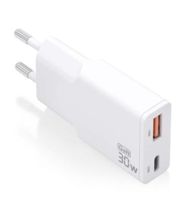 Aisens Cargador GaN Ultra Delgado 30W - 1xUSB-C PD3.0 QC4.0 - 1xUSB-A QC3.0 - Color Blanco