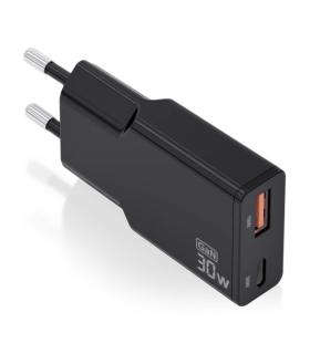 Aisens Cargador GaN Ultra Delgado 30W - 1xUSB-C PD3.0 QC4.0 - 1xUSB-A QC3.0 - Color Negro