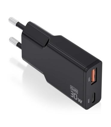 Aisens Cargador GaN Ultra Delgado 30W - 1xUSB-C PD3.0 QC4.0 - 1xUSB-A QC3.0 - Color Negro