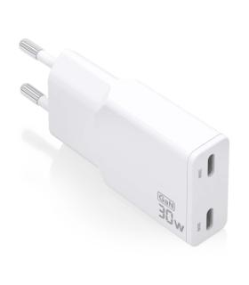 Aisens Cargador GaN Ultra Delgado 30W - 2xUSB-C PD3.0 QC4.0 - Color Blanco
