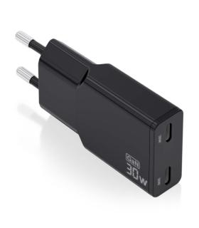 Aisens Cargador GaN Ultra Delgado 30W - 2xUSB-C PD3.0 QC4.0 - Color Negro