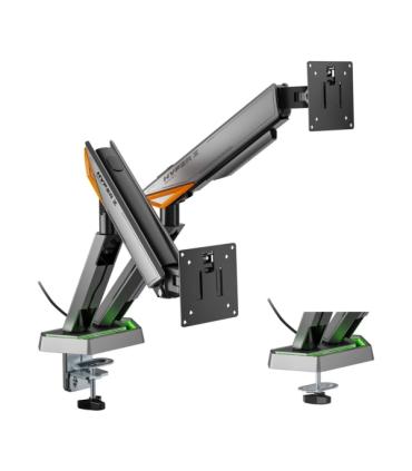 Aisens Soporte de Mesa RGB Gaming Contrapeso Giratorio e Inclinable Para Monitor-TV 16kg - 3 Pivotes - 2 Brazos - 17"-38" - Colo