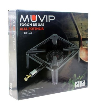 Muvip Cocina de Gas 1 Fuego - Quemador de Hierro Fundido - 7kw de Potencia - Llave de Regulacion de Gas