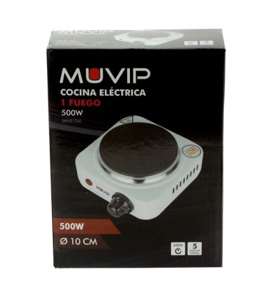 Muvip Cocina Electrica de 1 Placa 500W - 5 Niveles de Potencia - Termostato con Sistema de Seguridad