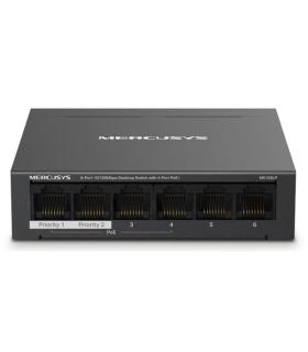 Mercusys Switch 6 Puertos RJ45 10/100Mbps - 4 Puertos PoE - Largo Alcance hasta 250m en Modo Extendido - Carcasa de Metal