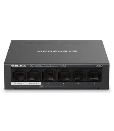 Mercusys Switch 6 Puertos RJ45 10/100Mbps - 4 Puertos PoE - Largo Alcance hasta 250m en Modo Extendido - Carcasa de Metal