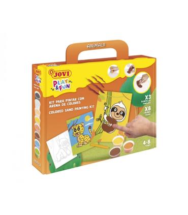Jovi Play & Fun Kit Pinta con Arena Animals con 8 Botes de Arena + 1 Punzon + 3 Laminas con Diseños de Animales Terrestres - Col