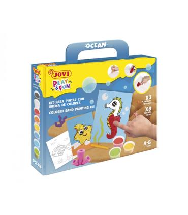 Jovi Play & Fun Kit Pinta con Arena Ocean con 8 Botes de Arena + 1 Punzon + 3 Laminas con Diseños de Animales Acuaticos - Colore