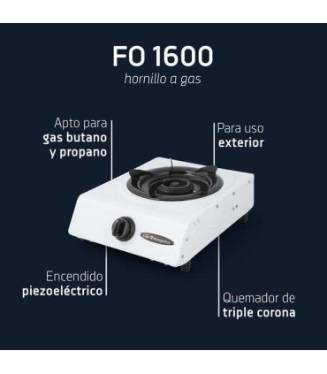 Orbegozo FO 1600 Hornillo a Gas Blanco - Encendido Piezoelectrico - Quemador de Triple Corona - Versatil y Practico - Ideal..