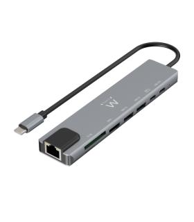 Ewent USB-C Dock 8 en 1 - HDMI 4K - PD 87W - USB-C - 2xUSB-A - LAN - Lector de tarjetas - Color Plata