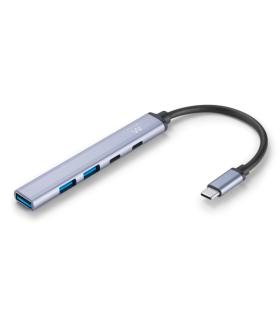 Ewent EW1149 Hub 5 Puertos - 1x USB-A 3.2 Gen1, 2x USB 2.0, 1x USB-C, 1x USB-C PD - Cable 15cm - Color Plata