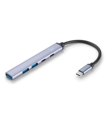 Ewent EW1149 Hub 5 Puertos - 1x USB-A 3.2 Gen1, 2x USB 2.0, 1x USB-C, 1x USB-C PD - Cable 15cm - Color Plata