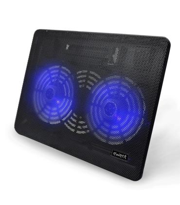 Ewent EW1256 Base de Refrigeracion para Portatil hasta 17" - 2 Ventilador - Altura Ajustable - Color Negro
