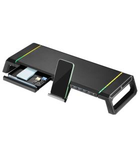 Ewent EW1268 Elevador para Monitor RGB Extensible - Plegable con cajon y soporte para smartphone - HUB USB 3.0 de 4 Puertos - Co