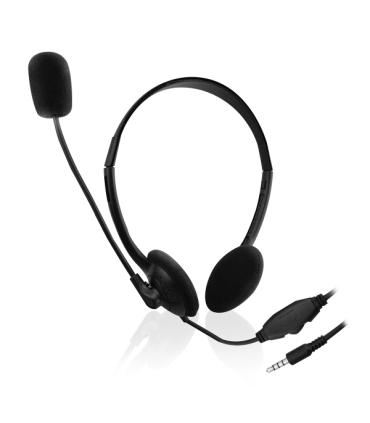 Ewent Auriculares de Chat con Microfono y Control de Volumen - Cable de 2m 1x Jack 3.5mm 4 Pines - Color Negro