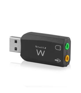 Ewent EW3751 Adaptador USB Audio - 2 Conectores 3.5mm para Microfono y Altavoces - Sonido 5.1 - Color Negro