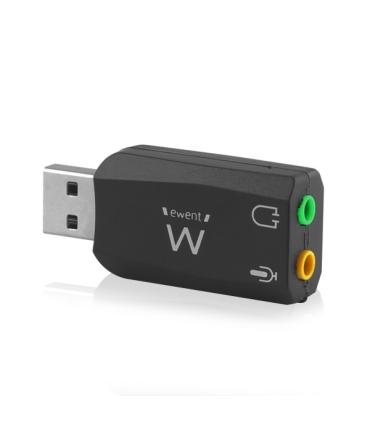 Ewent EW3751 Adaptador USB Audio - 2 Conectores 3.5mm para Microfono y Altavoces - Sonido 5.1 - Color Negro