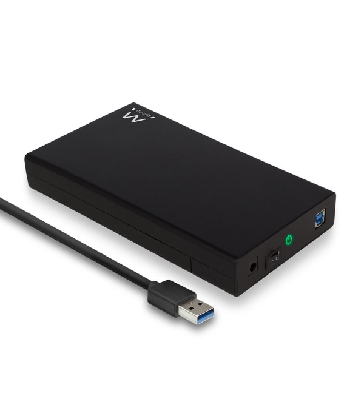 Ewent EW7056 Caja Externa para Disco Duro SATA de 3.5" -sin Tornillos - USB 3.2 - Cable 80cm - Color Negro