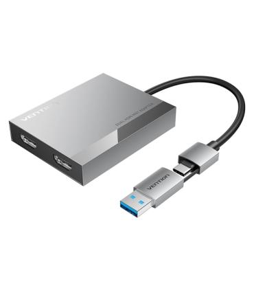 Vention Adaptador USB Tipo-C/USB-A Macho a 2xHDMI 2.0 Hembra - 4K MST - 0.15m - Color Gris