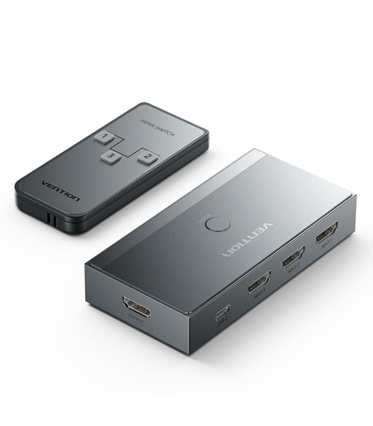 Vention Switch/Splitter HDMI 2.1 - 3x HDMI 2.1 Hembra 8K - USB-C - Color Gris