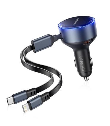 Vention Cargador de Coche 30W - USB-C Macho, USB-C Hembra, Lightning - Carga Rápida - Color Negro