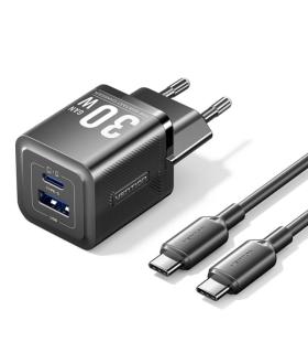 Vention Cargador de Pared GaN USB-C 30W - Cable USB-C 1m - Color Negro