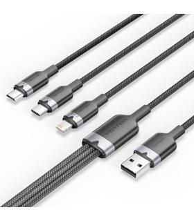 Vention Cable USB-A 2.0 a USB-C, Lightning, Micro-B 3A - 1.5m - Trenzado - Color Negro