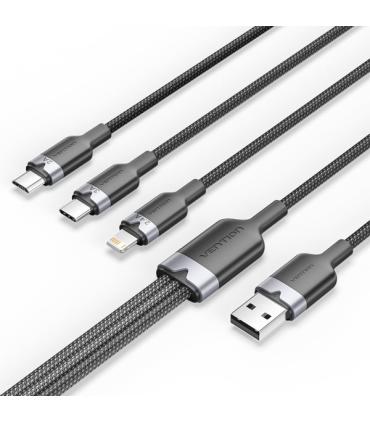 Vention Cable USB-A 2.0 a USB-C, Lightning, Micro-B 3A - 1.5m - Trenzado - Color Negro