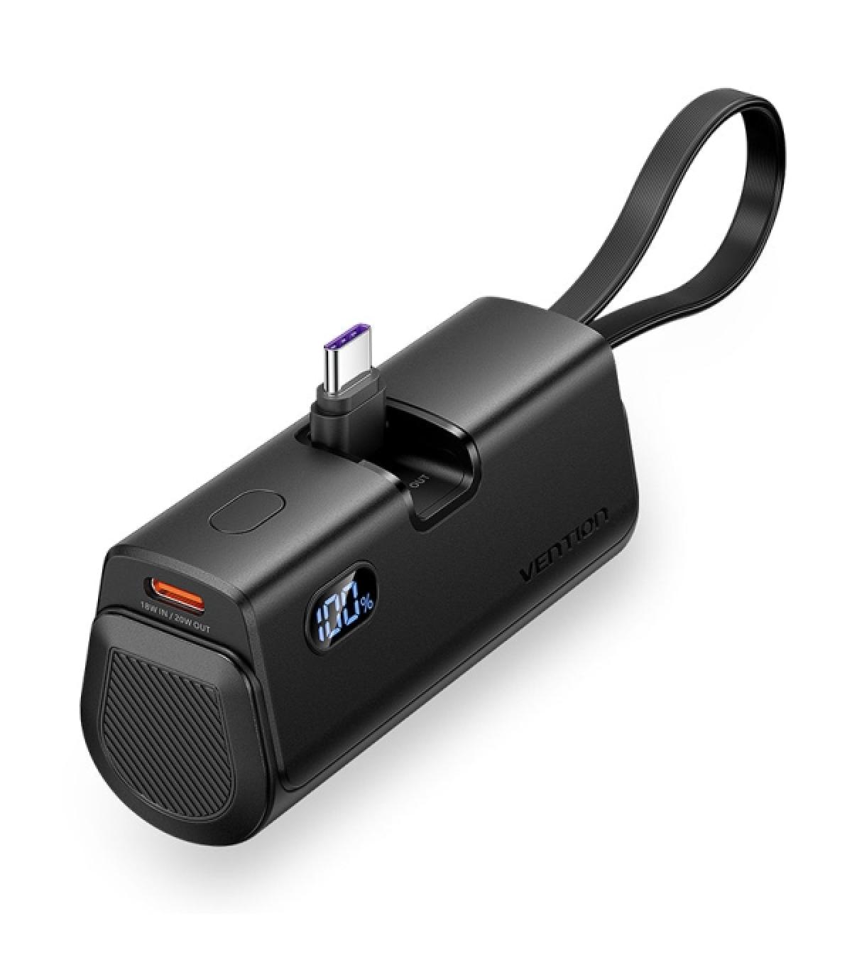 Vention PowerBank 4800mAh - USB-C - Carga Rapida 22.5W - Conector Plegable - Color Negro