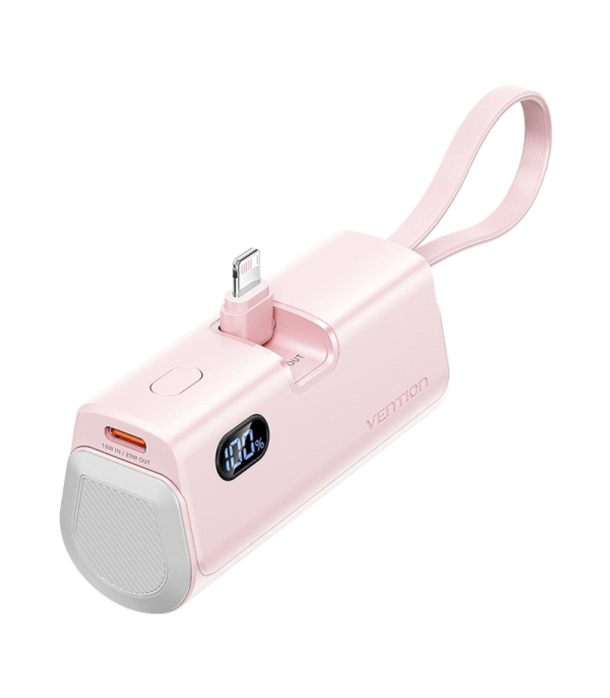 Vention PowerBank 4800mAh - Lightning - Carga Rapida 22.5W - Conector Plegable - Color Rosa