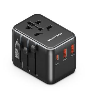 Vention Cargador de Viaje Universal - 1xUSB-C, 2xUSB - 20W - Color Negro
