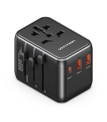 Vention Cargador de Viaje Universal - 1xUSB-C, 2xUSB - 20W - Color Negro