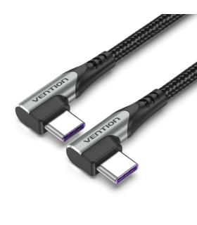 Vention Cable USB-C 2.0 a USB-C 2.0 5A 100W - 0.5m - Trenzado - Acodado en los Dos Extemos - Color Gris