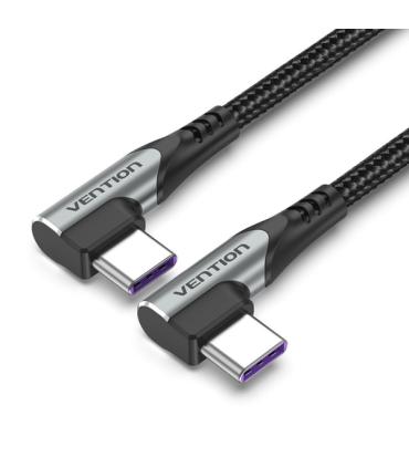 Vention Cable USB-C 2.0 a USB-C 2.0 5A 100W - 0.5m - Trenzado - Acodado en los Dos Extemos - Color Gris