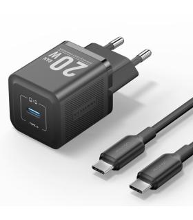 Vention Cargador de Pared GaN USB-C 20W - Cable USB-C 1m - Color Negro