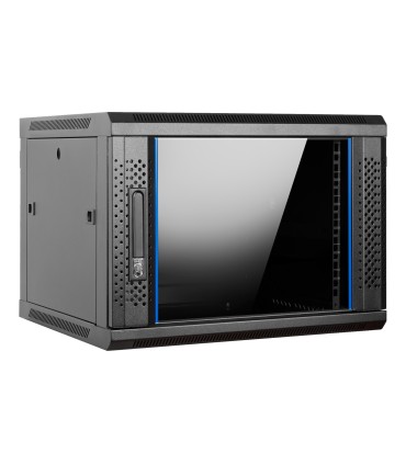 Aiten Data AI6409S Armario Mural 9U Fondo 450 - Puerta de Cristal - Cerradura de Seguridad - sin Accesorios - Color Negro