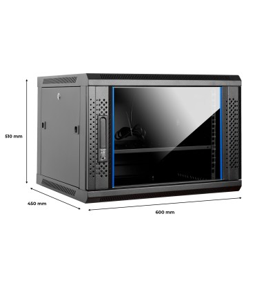 Aiten Data AI6409S Armario Mural 9U Fondo 450 - Puerta de Cristal - Cerradura de Seguridad - sin Accesorios - Color Negro