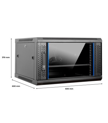Aiten Data AI6606S Armario Mural 6U Fondo 600 - Puerta de Cristal - Cerradura de Seguridad - sin Accesorios - Color Negro