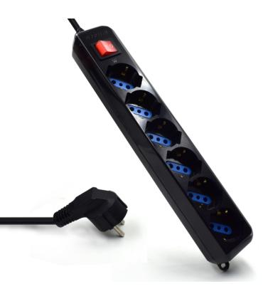 Ewent Regleta de Energia - 6 Enchufes - Version Schuko - 16A con Interruptor de Encendido/Apagado - Proteccion contra Sobrecarga