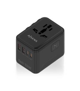 Aisens Adaptador de Viaje Universal GaN 25W - 2xUSB-A QC3.0, 2xUSB-C PD3.0 - Color Negro