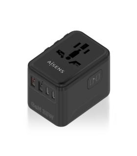 Aisens Adaptador de Viaje Universal GaN 35W - 2xUSB-A QC3.0, 2xUSB-C PD3.0 - Color Negro